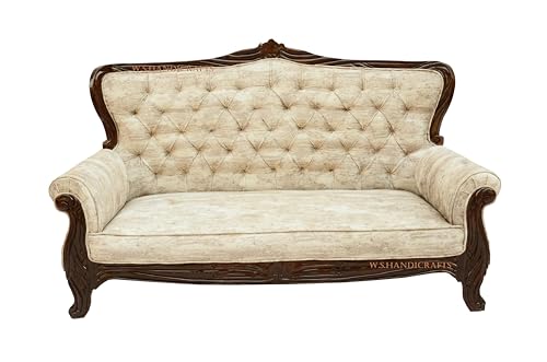 Image of Wooden 5 Seater Sofa Set | 3+1+1 | Solid Wood Dark Walnut Polish Honey Brown Finish | Carving Sofa Furniture for Living Room, Home, Office