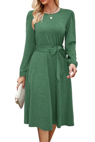 Image of Newshows Womens Long Sleeve Casual Dresses 2025 Business Work Teacher Fall Church Belted A Line Flowy Midi Dress