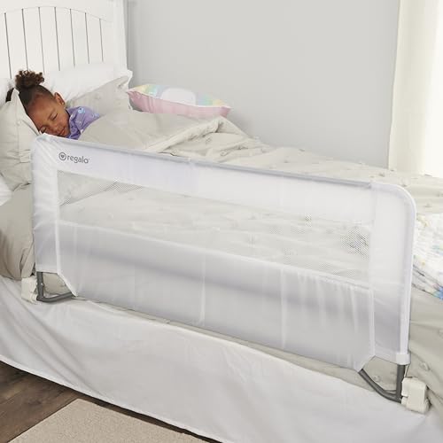 Regalo Swing Down Toddler Bed Rail Guard, NO Tools Required, Bed Rail for Toddlers with Patented Gap Guard, Toddler Bed Rail, Fits Twin, Full & Queen Beds, Bed Safety Rail for Kids Bed, 43” Long