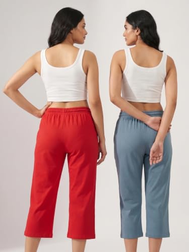 Image of Fflirtygo Women's Cotton Plain Calf Length Capri | Nightwear Short Pyjama | 3 /4th Solid Pyjama Pant | Regular Fit Casual & Lounge Wear Capri Combo (Pack of 2)