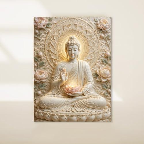 Image of PAINTINGMANTRA Buddha Painting for Living Room, Spiritual Buddha wall Art Painting for living room, Bedroom, office and Home, Canvas, 12x16 Inch