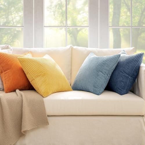 Image of MIULEE Soft Corduroy Decorative Throw Pillow Covers Blue-Orange 20x20
