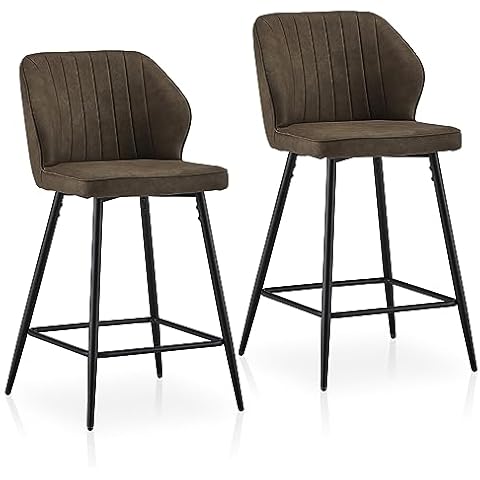 TUKAILAi Faux Leather Bar Stools Set of 2, Modern Counter Height Barstools with Back, Footrest and Metal Legs, Upholstered Dining Chairs for Kitchen Island, Cafe, Restaurant (Brown) Cover