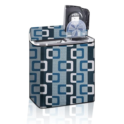 Image of The Furnishing Tree Semi-Automatic Top Load Washing Machine Cover | Waterproof & Dustproof | Easy to Clean | Durable & Washable, Modern Square Geometric Print Polyester (53.5x89x99 CM)