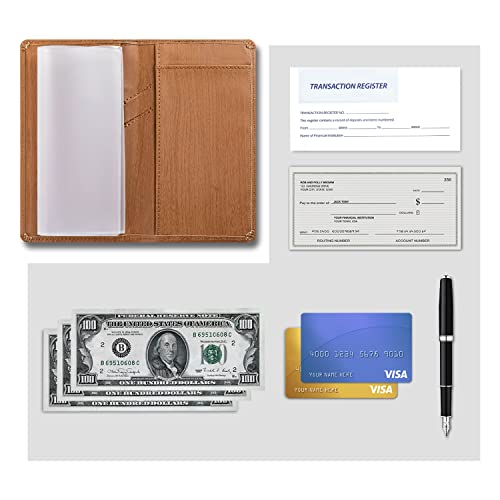 Image of Aurya Leather Checkbook Covers for Personal Checkbook, Checkbook Holder with Free Vinyl Divider, Checkbook Cover for Duplicate Checks for Men and Women