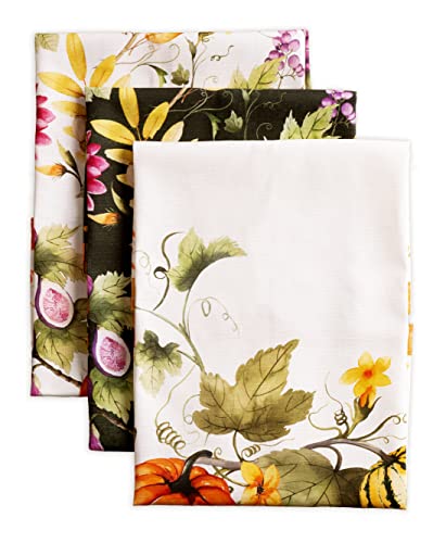 Maison d' Hermine Kitchen Towels Set of 3 100% Cotton 70 CM x 50 CM Reusable Cloth Tea Dish Towels Absorbent with Hanging Loop for Kitchen Dining Christmas Decorations (Pumpkin Garden