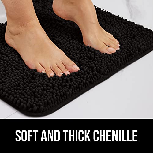 Image of GORILLA GRIP Bath Rug Mat, Thick Soft Absorbent Chenille, Quick Dry Microfiber Mats, Rubber Backing Washable Shower Floor Rugs, Bathmat Runner, US Designed Bathroom Home Decor Accessories 24x16, Black