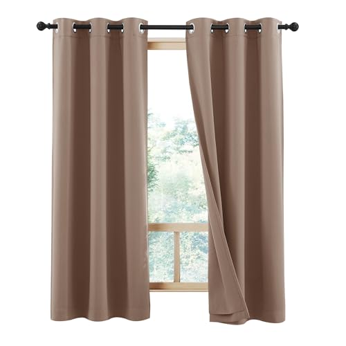 Image of NICETOWN 100% Blackout Panels for Nursery, Super Soft, Heavy Duty and Thick Window Treatment Curtains 63 Inches Long with Same Color Lined for Basement (1 Pair, Tan, 42 inch Wide Each Panel)