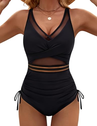 Blooming Jelly Womens Tummy Control One Piece Swimsuits Mesh Modest Slimming Bathing Suit Twist Push Up Swim Suits 2025