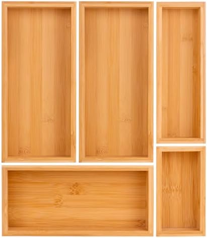 bamboo drawer organizer Set,expandable drawer dividers,wooden sto...
