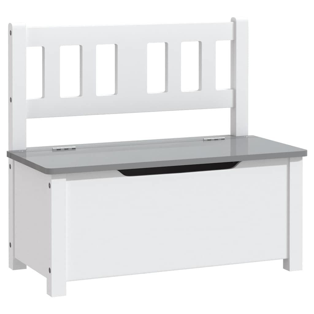 Aufbewahrungsbank für Kinder, Weiß und Grau, 60 x 30 x 55 cm, MDF, Aufbewahrungsbox, Fußstütze, Eingangsmöbel für Wohnzimmer, Schlafzimmer, Flur