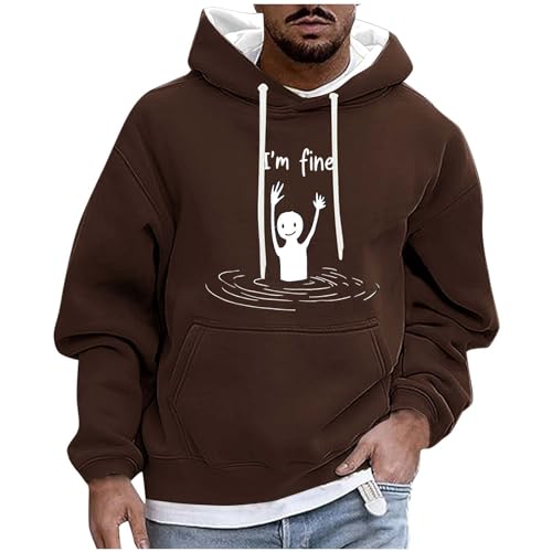 Mens Graphic Hoodies Drawstring Drop Shoulder Long Sleeve Sweatshirt Pullover Top Comfy Casual Hoodie with Pockets