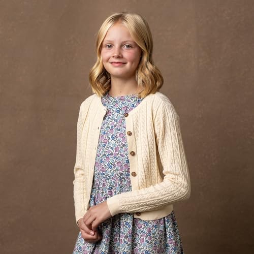 Image of Hope & Henry Girls' Long Sleeve Fancy Cardigan Sweater with Stripe Trim