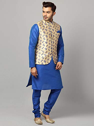Image of Uri and MacKenzie Men's Silk Blend Kurta Churidar Pyjama with Stylish Nehru Jacket