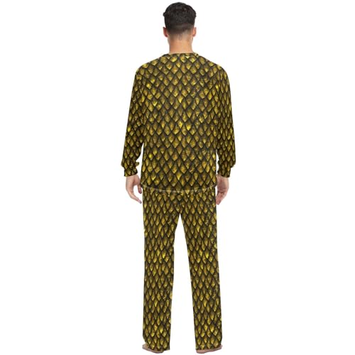 Unisex Pajama Set Long Sleeve Sleepwear Soft 2 Piece Loungewear Golden Dragon Scale Pj Sets for Women & Men4