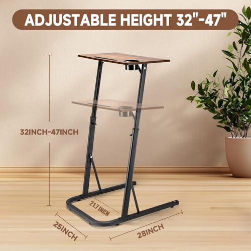 Image of Adjustable Treadmill Walking Pad Desk, for Bike /Cycling Trainer, Workstation Standing Desk, Trainer Stand Table for Indoor, Treadmill Attachment-Exercise While Working or Watching TV, Rustic Brown