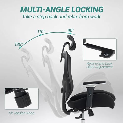 750 LBS Big and Tall Office Chair Heavy Duty 500/700 LB Capacity, Ergonomic Mesh PC Desk Chair w/4D Arms, Wide Seat Plus Size Executive Gaming Chair, Black - Image 7