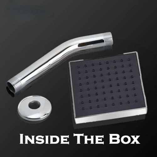 Image of Houza Square Design Bathroom Shower Head - 6x6 Inch, Adjustable Angle with 7-Inch Arm, Chrome Finish, Rust-Proof & Simple Setup