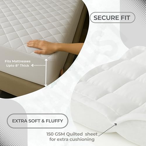 Image of TCD Waterproof Cotton Quilted - Breathable, Hypoallergenic, Noiseless Ultra Soft Fitted Bed Cover with 3 Layers of Protection, 100% Waterproof, No-Slip Design | White, Super King (72 * 84)