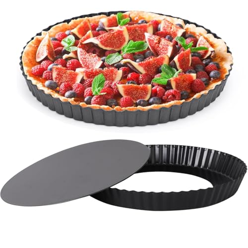 Sartén para quiche de 9 pulgadas con parte inferior extraíble, 22 cm acanalada para tartas y flan para hornear, plato de quiche de acero antiadherente para pasteles, pasteles de mousse, postres