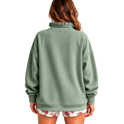 Womens Oversized Sweatshirt Snap Button Ruffle Collar Comfort Sweatshirt - image 6
