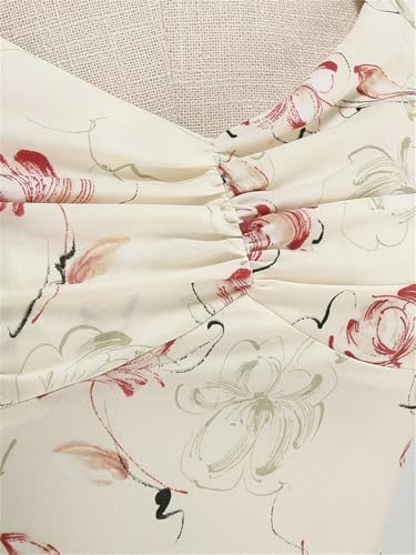 Women's Ruched V-Neck Floral Vintage Dress Backless Flare Evening Dress for Party Wedding Cocktail4