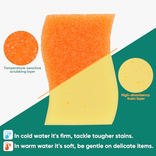 Image of LAUNDRYLUX Scrub Sponge, 4 Pack Dual-Sided Temperature-Responsive Scrubber - Non-Scratch - Multipurpose Dish Sponges for Kitchens, Bathrooms, and Outdoor Use - S Shape