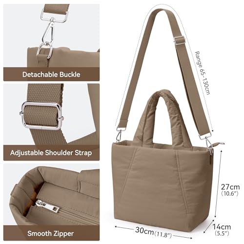 Image of KALIDI Quilted Carryall Tote Bag, Large Puffer Crossbody Women Handbags Shoulder Soft Fluffy Lightweight Travel