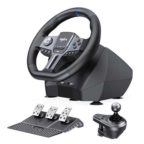 PXN - V9 Gen2 Racing Wheel - 270&900° Car Sim Steering Wheel, 3 Pedals, H Shifter, APP Support, Vibration Feedback - Gaming Steering Wheel for PC, PS4, Xbox One, Xbox Series X/S