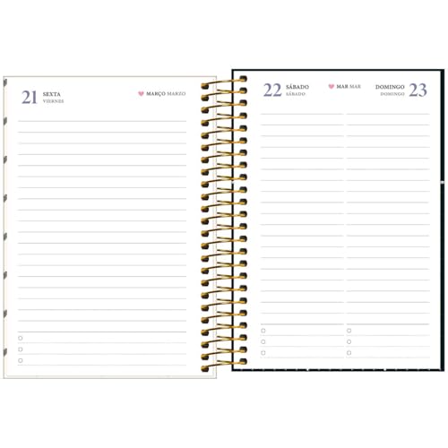 Tilibra - Agenda Espiral Diária 12,9 x 18,7 cm West Village 2025 - Fundo bege - Corações e bolas