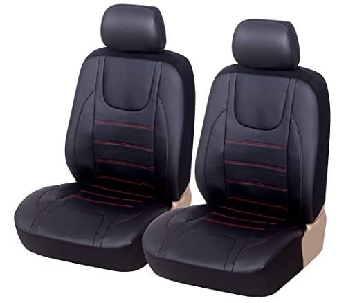 TOYOUN Housse Siege Voiture Universel Avant Cuir Synthétique Paire Housses de Siège Auto Voiture Protecteurs de Siège Auto en Cuir imperméable de 2 sièges Accessoire Intérieur Noir et Rouge Cover