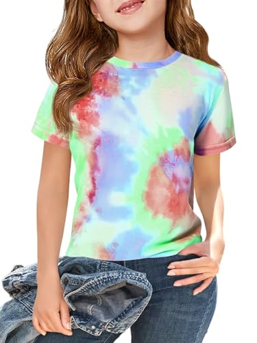 Image of Haloumoning Girls Tie Dye Short Sleeve Shirt 5-14 Years | Kids Summer Fashion, Girls shirts,Girls tshirt,Tops for girls,Tie dye shirts,Crewneck Tops, Casual Tees