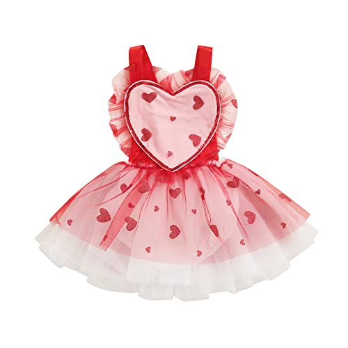 Yccutest Newborn Infant Baby Girl Valentines Day Bodysuit Outfit Toddler Sleeveless Heart Ruffle Romper Dress Headband (White Tulle Tutu Dress, 18-24 Months)