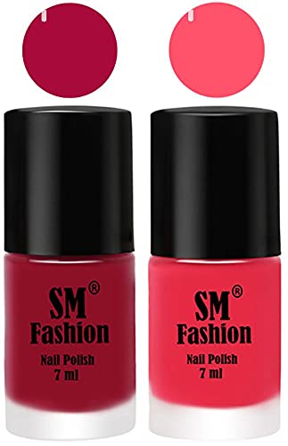 Image of Long Lasting Nail Polish | Nail Paint Combo 7 ml Each) - Set of 2 Raspberry-Dark Pink