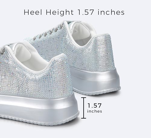 Image of LUCKY STEP Rhinestone Sneakers for Women Platform Sparkly Glitter Bling Tennis Shoes Fashion Bedazzled Wedding Bridal Party Walking Sneakers