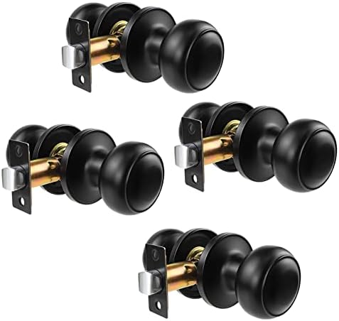 Foinwer Black Passage Door Knobs Closet, Interior Passage Door Lock Handle Set Without Key, Keyless Door Knobs levers Black for Hall and Closet. Round Style Passage Door Knobs (4 Pack)