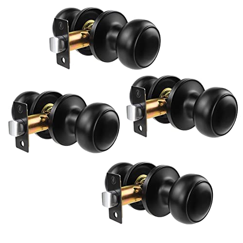 Foinwer Black Passage Door Knobs Closet, Interior Passage Door Lock Handle Set Without Key, Keyless Door Knobs Levers Black For Hall And Closet. Round Style Passage Door Knobs (4 Pack) #TOP28