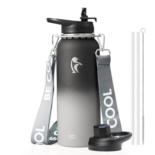 Image of Coolflask 40 oz Water Bottle Insulated Stainless Steel with Strap
