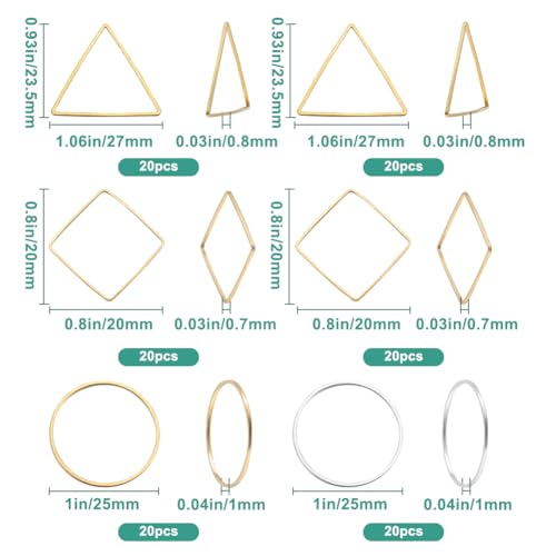 SOFPLATE 1 Box 120Pcs 6 Styles Beaded Earring Making Hoop Gold Silver beading Earring Hoops Linking Ring Square Triangle Earring Components Findings for DIY Earrings Crafts Jewellery Making Supplies - Image 2