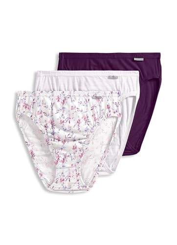 Image of Jockey Women's Underwear Elance French Cut - 3 Pack Underwear Women Pack, 100% Cotton, Deep Plum /Belvedere Lavender Stripe /Bella Floral, 5