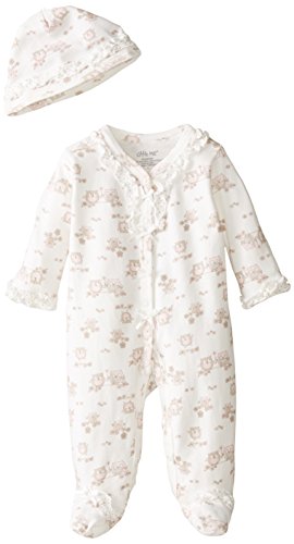 Image of Little Me Baby Girls' 100% Cotton Scratch Free Tag 2-Piece Sleeper Footie and Cap Set