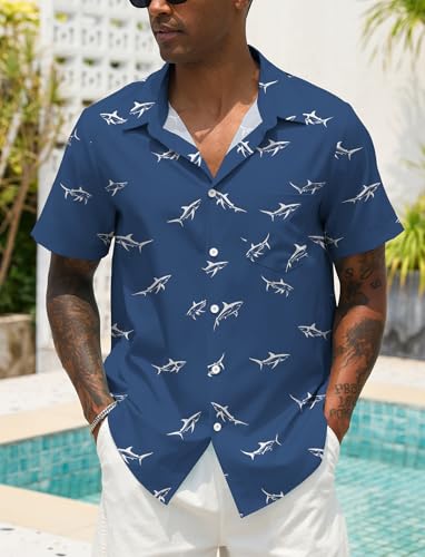 Men Button Up Short Sleeve Hawaiian Shirt Summer Tropical Beach Shirts for Vacation Fishing3