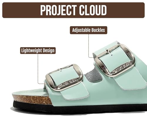 Image of Project Cloud 100% Genuine Leather Footbed Sandals for Women 2026 Comfortable Beach Essentials Womens Sandals Memory Foam Vacation Essentials Slides for Women Footwear (Santorini)