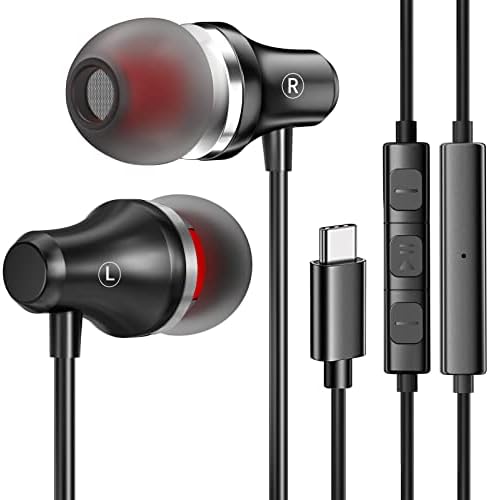 USB Type C Earphones Stereo in Ear Earbuds Headphones with Microphone Noise Cancelling Wired Earbuds with Mic and Volume Control Compatible with Google Pixel 2/XL, Xiaomi, Huawei and More