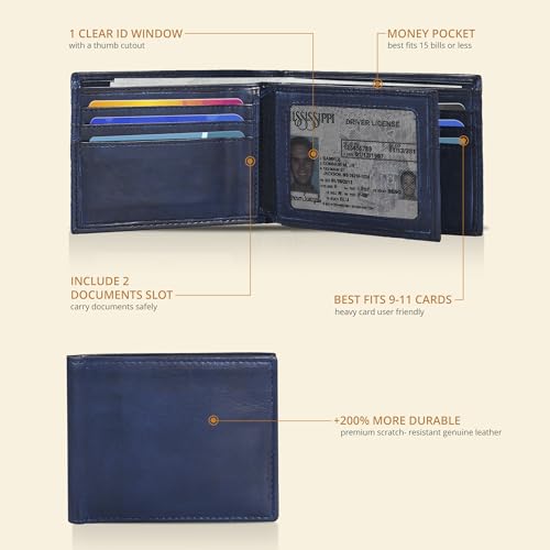 Image of Oak Leathers Leather Wallet for Men - RFID Bifold Wallets with 9 Credit Cards 1 ID Window Slim Minimalist Front Pocket Gift For Men