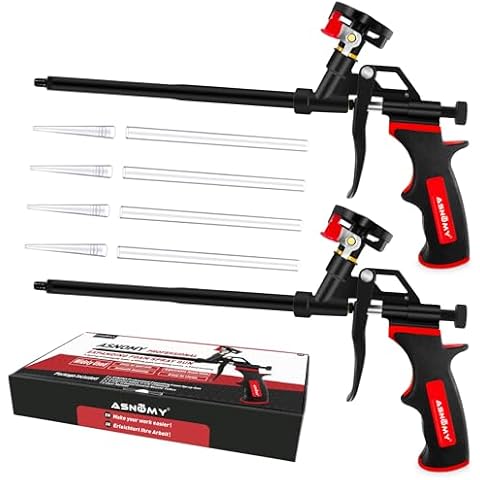 ASNOMY 2 Pack Professional Expanding Foam Spray Gun, (2 x Foam Gun / 8 Nozzle) PU Foam Gun Insulation, Foam Dispensing Gun, for Caulking, Insulating Foam Applicator Cover