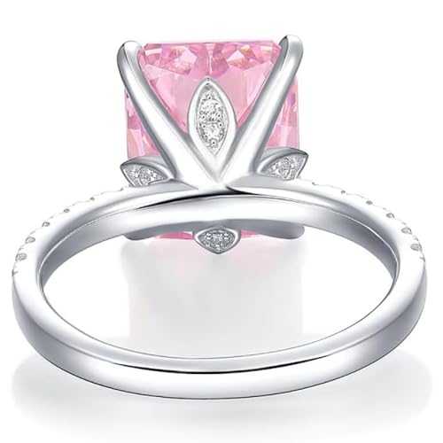 5CT Radiant Cut Pink Pink Diamond Ring, 18k White Gold Plated Wedding Band, D Color VVS1 Clarity Engagement Ring for Women, Sterling Silver Lab Grown Diamond Rings, Promise Rings for Her.2