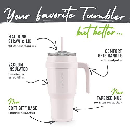 Reduce 2.0 Tumbler With Handle - Vacuum Insulated Stainless Steel Mug With Sip-It-Your-Way Lid And Straw - Keeps Drinks Cold Up To 34 Hours - Sweat Proof, Dishwasher Safe, Bpa Free (40Oz, Pink Cotton) #TOP2