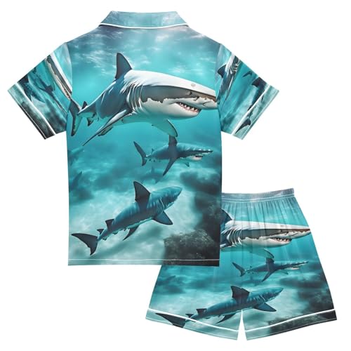 ALAZA Shark Ocean Water Sea Satin Pajamas Set Short Sleeve Button Down Sleepwear Summer Pjs 2 Piece2