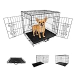 Straame Heavy-Duty Folding Dog Crate for Small Dogs, 60 × 40 × 50 cm (24″) Black Metal Cage with Front & Side Doors, Chew-Resistant, Removable Easy-Clean Plastic Tray & Carry Handle